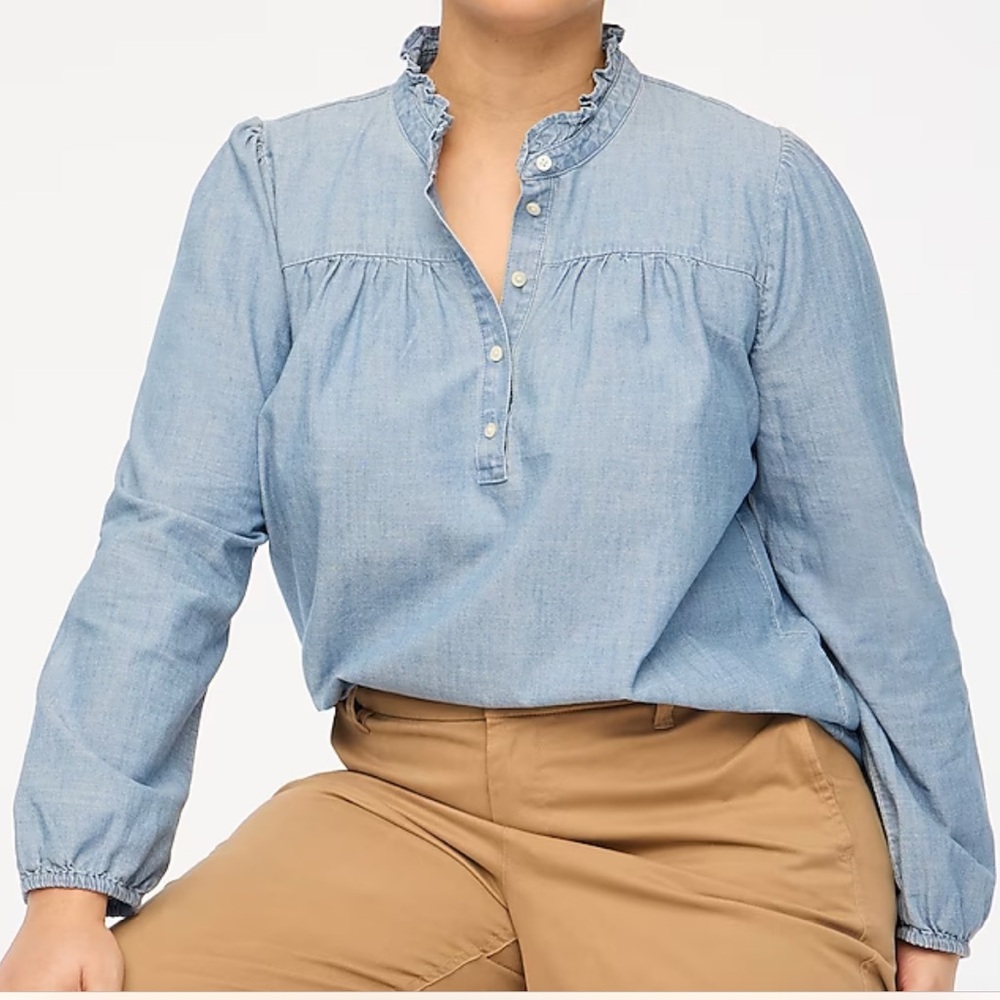 J.Crew Denim Ruffle Blouse - Picture 2 of 10